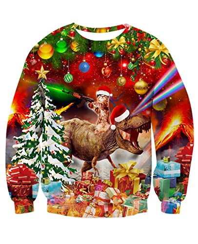 TUONROAD Hässliche Weihnachtspullover Für Herren Lustige Elf Katze Grafik Xmas Pullover Sweatshirt Herbst Winter Rundhals Sweater L von TUONROAD