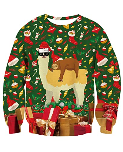 TUONROAD Hässliche Weihnachtspullover Realistische 3D Neuheit Tier Faultier Muster Xmas Pullover Sweatshirt Rundhalspullover für Erwachsene Jungen Mädchen XXL von TUONROAD