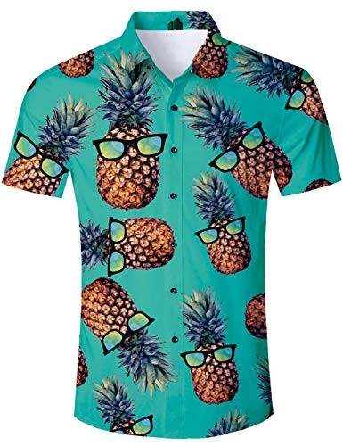 TUONROAD Hawai Hemden 3D Ananas Hawaii Hemd Männer Tropisch Hawaihemden Herren Funky Ananas Hemd Herren Muster Kurzarm Freizeithemden Sommerhemd Bunte Hemden Tshirt XL von TUONROAD