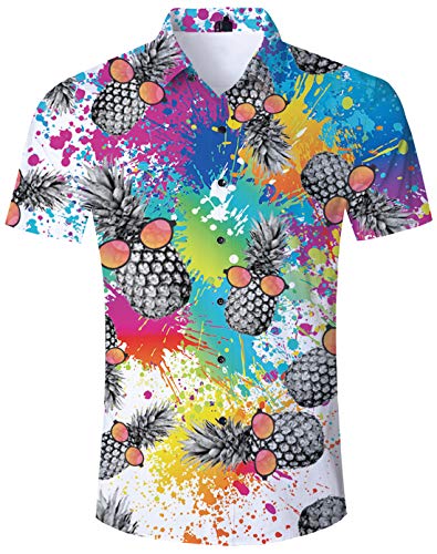 TUONROAD Hawai Hemden 3D Ananas Hawaii Hemd Männer Tropisch Hawaihemden Herren Funky Ananas Hemd Herren Muster Kurzarm Freizeithemden Sommerhemd Bunte Hemden Tshirt XL von TUONROAD