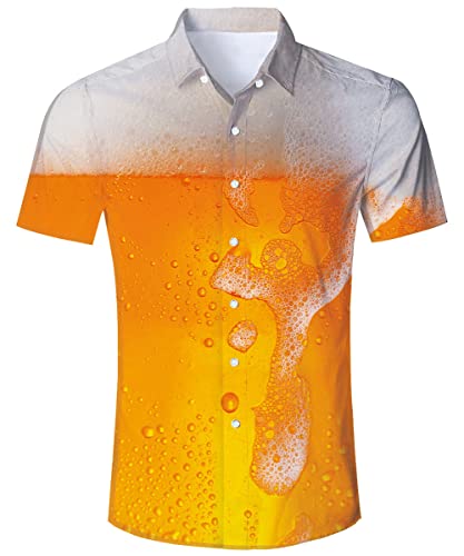 TUONROAD Hawaii Hemd Männer 3D Bier Muster Hemd Herren Bier Hemd Sommer Funky Hawaiihemd Button Down Hawaiihemden für Herren Kurzarm Tropisch Tshirt XL von TUONROAD