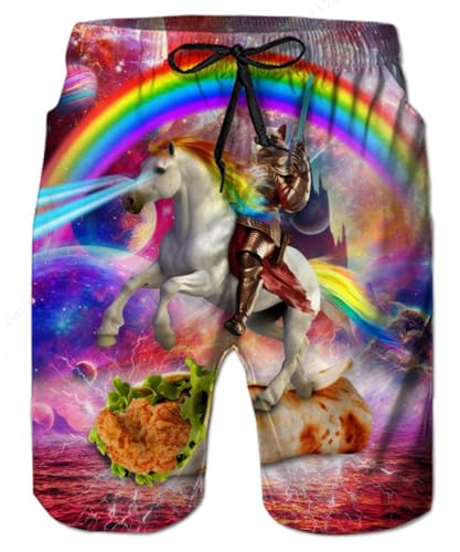 TUONROAD Herren Badehose 3D Druck Badeshorts Männer Katze Pferd Ritter Bunt Schnelltrocknend Sommer Schwimmhose mit Kordelzug L von TUONROAD