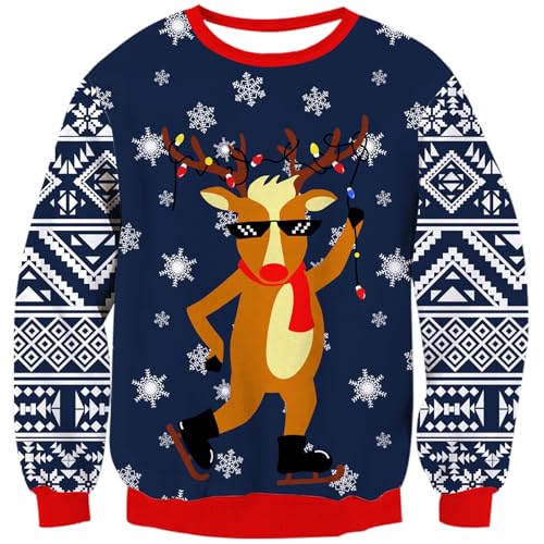 TUONROAD Herren Damen Weihnachtspullover Hässlich Alpaka Christmas Sweater Schneeflocken Weihnachten Pullover Langarm Strickjacke Jumper XXL von TUONROAD