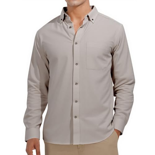 TUONROAD Herren Hemd Leinenhemd Langarm Grau Leinen Shirt Herren Button Down Revers Freizeithemden Casual Regular Fit mit Tasche M von TUONROAD