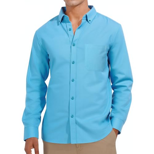 TUONROAD Herren Hemd Hellblau Leinenhemd Langarm Männer Hemden Regular Fit Leinenshirt Freizeithemden Sommerhemd XL von TUONROAD
