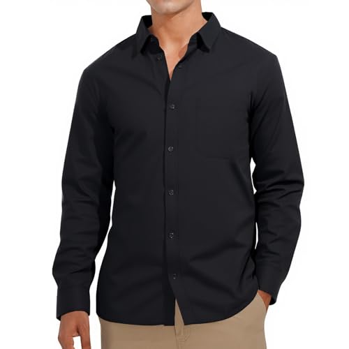 TUONROAD Herren Hemd Schwarz Leinenhemd Langarm Männer Hemden Button-Down Revers Regular fit Leinenshirt Freizeithemden Sommerhemd XL von TUONROAD