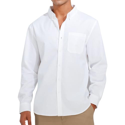 TUONROAD Herren Hemd Weiß Leinenhemd Langarm Hemden Button-Down Revers Linen Shirt Männer Regular Fit Freizeithemden Sommerhemd XL von TUONROAD