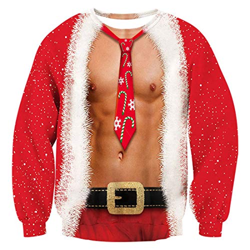TUONROAD Herren Weihnachtspullover Rot 3D Paar Weihnachtspullover Langarm Ugly Christmas Sweater Pullover Weihnachten S von TUONROAD