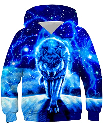 TUONROAD Hoodie Jungen Mädchen Pulli 3D Coole Galaxis Wolf Kapuzenpullover Sweatshirt Langer Hülsen Kinder Kapuzenpulli mit Taschen 6-7 Jahre S von TUONROAD