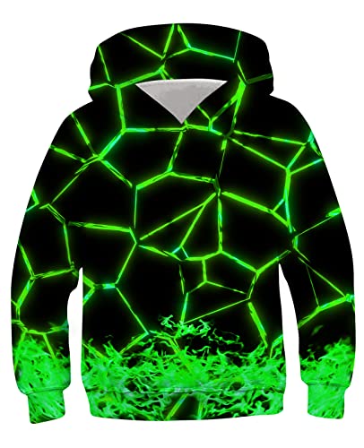 TUONROAD Hoodie Jungen Mädchen Pulli 3D Lustig Bunt Grün Geometrie Muster Kapuze Sweatshirt Herbst Winter Outwear Kapuzenpullover Tops (XL=14-16 Jahre) von TUONROAD