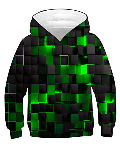 TUONROAD Hoodie für Kinder Kapuzenpullover Sweatshirt Pulli 3D Grün Geometrie Muster Jungen Mädchen Beiläufig Herbst Langarm Sweatshirt Tops (S=6-7 Jahre) von TUONROAD