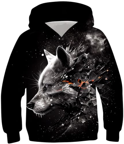 TUONROAD Jungen Hoodie Kinder Pullover 3D Wolf Gedruckt Pulli Hoody Kapuzenpullover Sport Party Kapuzenpulli 11-13 Jahre von TUONROAD