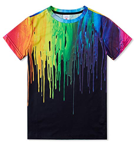 TUONROAD Jungen Kurzarm T-Shirts Bunte Tinte 3D Gedruckt Mädchen Tees 14-16 Jahre von TUONROAD