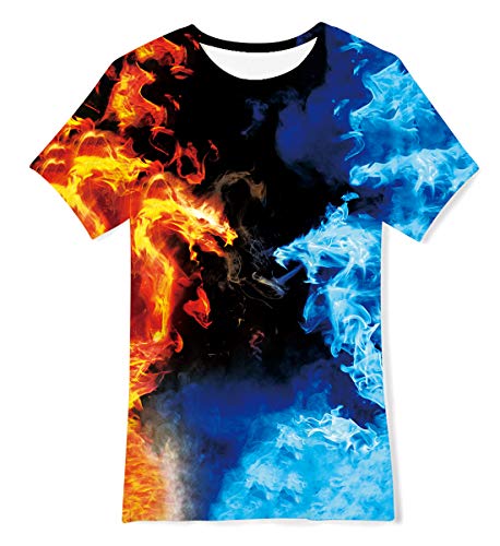 TUONROAD Jungen Mädchen Kurzarm Rundhals T-Shirt Bunte 3D Flamme Summer School Shirts 6-8 Jahre von TUONROAD