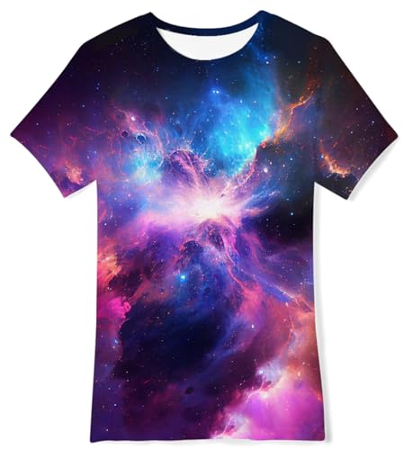 TUONROAD Jungen Mädchen Kurzarm Rundhals T-Shirt Bunte 3D Galaxy Summer School Shirts 6-8 Jahre S von TUONROAD