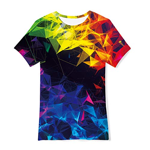 TUONROAD Jungen Mädchen Kurzarm Rundhals T-Shirt Bunte 3D Geometrisch Summer School Shirts 6-8 Jahre von TUONROAD