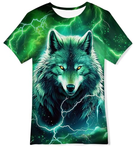 TUONROAD Jungen T-Shirt Mädchen Bunter Druck Wolf 3D Kinder Sommer T-Shirts 6-8 Jahre S von TUONROAD