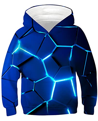 TUONROAD Kinder Hoodie 3D Drucken Kapuzenpullover Pulli Jungen Mädchen Herbst Winter Lustig Blau Langarm Hooded Sweatshirt (S=6-7 Jahre) von TUONROAD