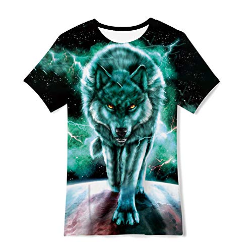 TUONROAD Kleine Jungen Mädchen Kurzarm Oansatz T Shirts Bunte Wolf Cool 3D T-Shirt 6-8 Jahre von TUONROAD
