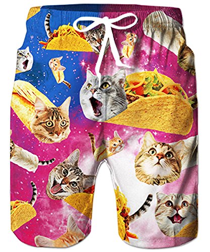 TUONROAD Lustige Badehosen für Männer 3D Pizza Katzen Badehose Bunt Schnelltrocknend Sommer Hawaii Hose Herren XXL von TUONROAD