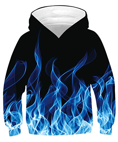 TUONROAD Teen Jungen Mädchen Pulli 3D Blau Hoodies Kapuzenpullover Kinder Personalisiert Langarm Hooded Pullover Sweatshirt mit Taschen (M=8-10 Jahre) von TUONROAD