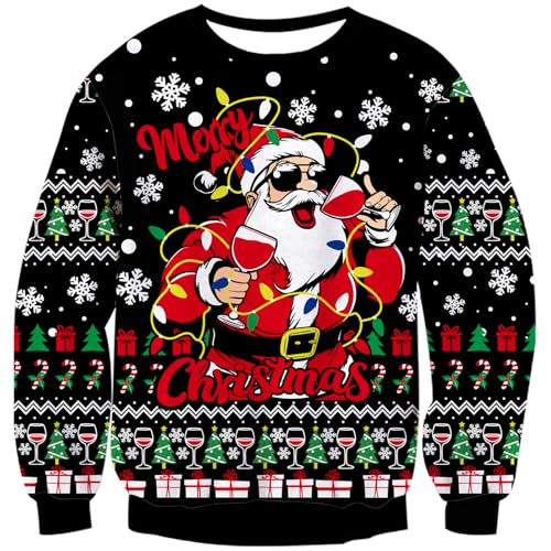 TUONROAD Weihnachtspullover Damen Christmas Pullover Herren Cartoon Weihnachtsmann Muster Strickpullover Rundhals Xmas Sweater Jumper für Weihnachtsparty S von TUONROAD