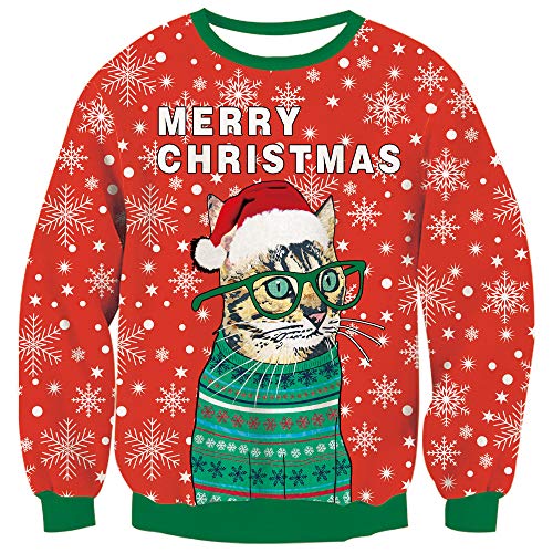 TUONROAD Weihnachtspullover Männer Frauen Ugly Christmas Sweater Urlaub Cat Schneeflocke Lustige Jumper Winter Tops Kleidung Herren Damen M von TUONROAD