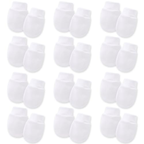 TUONYIS 12 Paar Babyhandschuhe, Baumwolle Fäustlinge, Baby Handschuhe gegen Kratzen, Anti-Grab Fäustlinge für 0-6 Monate Baby Jungen und Mädchen (Weiß) von TUONYIS