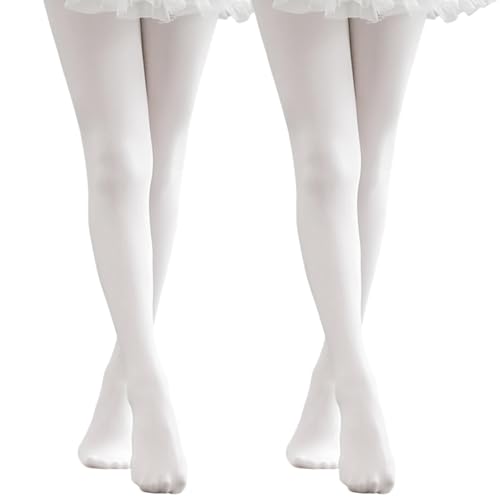 TUONYIS 2 Paar Ballettstrumpfhose Kinder Ballett Strumpfhose Mädchen Strumpfhose Tanzstrumpfhose mit Fuß Gymnastik Strumpfhose Kinder Strumpfhose für Mädchen, Einheitsgröße (Weiß) von TUONYIS