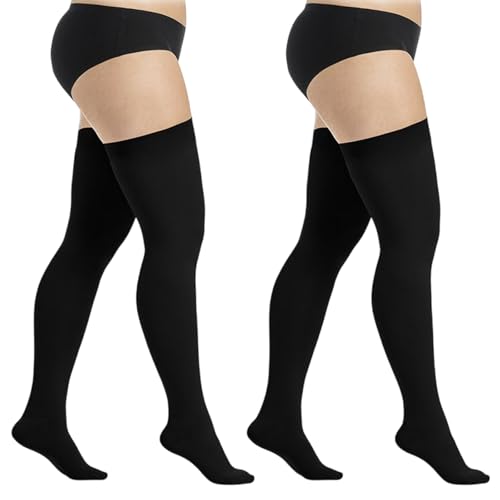 TUONYIS 2 Paar Kniestrümpfe Damen, Soft Extra Lange Overknees Strümpfe Damen, Thermo Beinstulpen Damen Lange Socken Thigh Highs Overknees Stiefel Damen Plus Size (Schwarz) von TUONYIS
