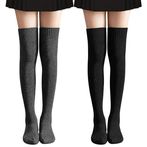 TUONYIS 2 Paar Kniestrümpfe Damen Damen Strümpfe Strick Overknee Socken Overknees Lange Strümpfe Oberschenkelhohe Socken Overknee Strümpfe Knitting Wintersocken Einheitsgröße (Schwarz, Dunkelgrau) von TUONYIS