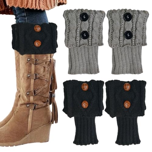 TUONYIS 2 Paare Stulpen Damen Winter Beinwärmer Damen Beinstulpen Gestrickte Stricken Häkelarbeit Kurze Knopf Leg Warmers Beinstulpen Frauen Mädchen Stiefel Boot Abdeckung für Winterwärmer von TUONYIS