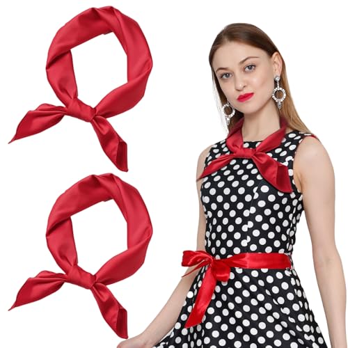 TUONYIS 2 Stück Damen Seidentuch Hijab Kopftuch für Damen Seide Leicht Seidenschal Bandana Halstuch Eleganter Seidenschal Bandana Halstuch und Kopftuch Geschenk für Frauen (Rot) von TUONYIS