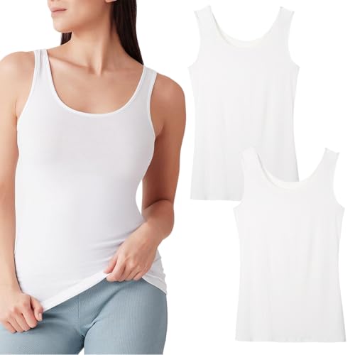 TUONYIS 2 Stück Damen Tanktop Schlanke Passform Damen Oberteile Basic Tank Tops Weiß, Tanktop Damen Sport Unterhemden Damen Neckholder Top Damen Tops Damen, Luftiges und Dünnes, Einheitsgröße (Weiß) von TUONYIS