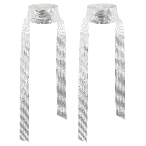 TUONYIS 2 Stück Glitzer Halstuch Funkelnder Pailletten Schal, 70er Jahre Disco Accessoires, schmales langes Halstuch, Kostüm Zubehör für Damen Karneval Hochzeit Abendparty (Silber) von TUONYIS