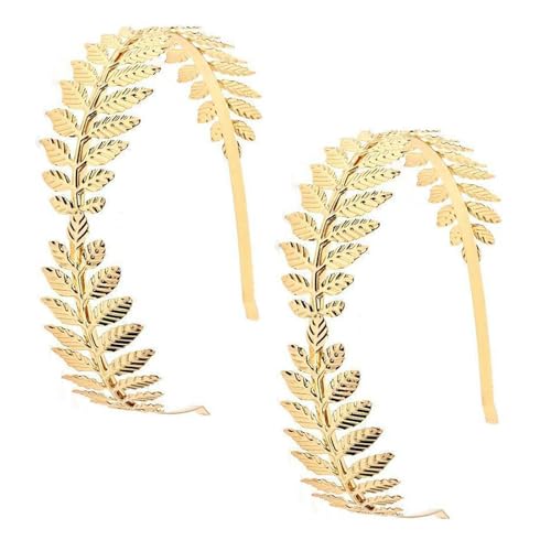 TUONYIS 2 Stück Römische Göttin Haarreif, Braut Krone Tiara, Haarreifen Lorbeerkranz, Griechische Kostüm Zubehör, Lorbeerkranz Haarschmuck,Boho Blatt Haar Krone (Golden, Einheitsgröße) von TUONYIS