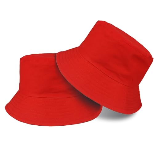 TUONYIS 2 Stücke Unisex Fischerhüte, Baumwolle Anglerhut, Bucket Hat Faltbar, Sommerhut Outdoor Sun Protection, Kappen Cap Freizeithut, zum Wandern Camping Reisen Angeln 56-58cm (Rot) von TUONYIS