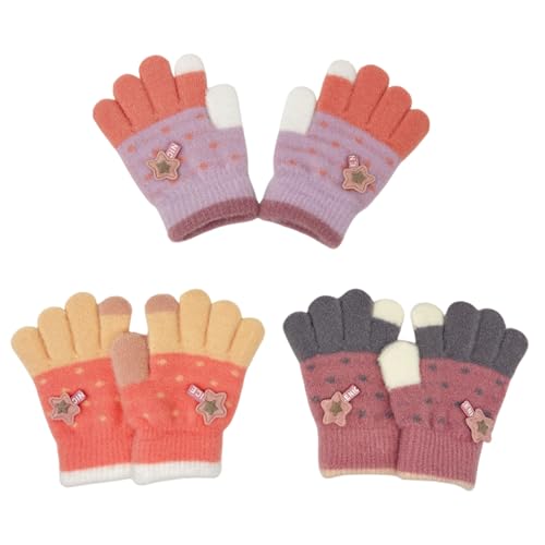 TUONYIS 3 Paar Magic Strickhandschuhe für Kinder, Bunte Weiche Warme Handschuhe, Kleinkind Vollfinger Fäustlinge, Winterhandschuhe mit Sternmuster für Den Täglichen Gebrauc (Mehrfarbig) von TUONYIS
