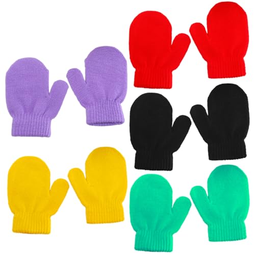 TUONYIS 5 Paar Kinder-Winterhandschuhe, Kleinkind-Handschuhe im Alter von 1–4 Jahren, Kinder-Handschuhe, Kleinkind-Stretch-Fäustlinge, warme Winter-Kinderhandschuhe. (Mehrfarbig) von TUONYIS