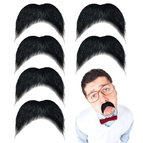 TUONYIS 6 Stück Selbstklebend Bärt, Selbstklebender Schnurrbart, Falsche Schnurrbartbärte, Neuartiger Realistischer Schnurrbart, Schnauzer Fake Klebebart für Halloween Maskerade, Cosplay (Schwarz) von TUONYIS