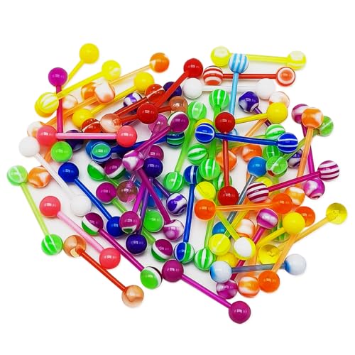 TUONYIS 60 Stück Zungenpiercing, Zungenpiercing Kunststoff Wiederverwendbar, Nippelpiercing Zungenpiercing Plastik Set, Nippel Zunge Ring Piercing Schmuck Geschenk für Frauen Männer (Bunt) von TUONYIS