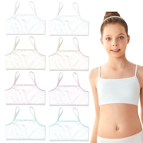 TUONYIS 8er Pack Mädchen Sport BH: Baumwolle, Einheitsgröße, Mehrfarbig, Racerback, Bügellos, Light Support, Modern, Multi-Sport, Rundhalsausschnitt, Sports Bra für Mädchen 8-12 Jahre, Alltag & Sport von TUONYIS