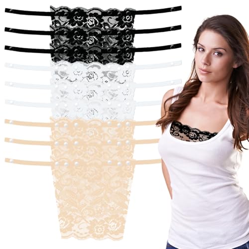 TUONYIS 9 Stück BH Einsatz, Dame Spitze Clip-on Mock Camisole BH Einsatz Overlay Weste, Damen Unsichtbare Unterwäsche, Lace Mock Camisole Snap Bra Insert Overlay (3 Farben) von TUONYIS