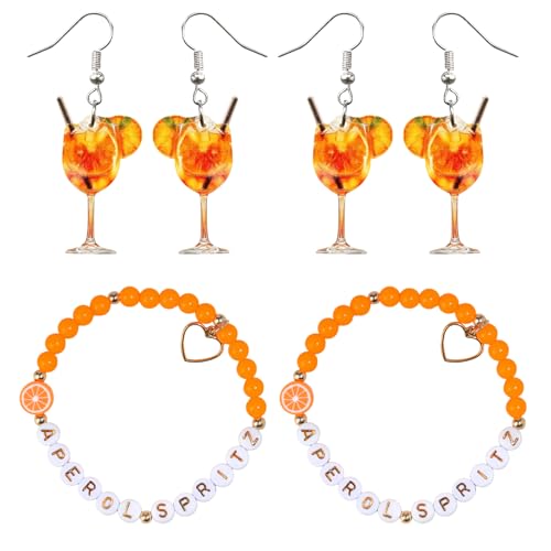 TUONYIS Aperol Geschenke Frau 2 Stück Aperol Armband und 2 Pair Orangen Ohrringe, Aperol Geschenk Aperol Deko lustige Geschenke für Frauen Für Freundin, Kollegin und Familie, Sommer Party Dekoration von TUONYIS
