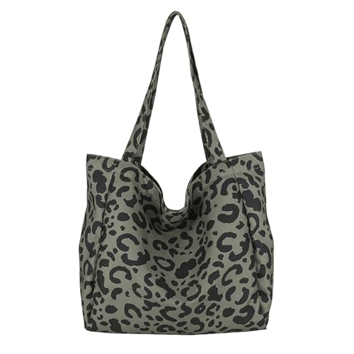 TUONYIS Grüne Leoparden Tasche,Canvas Tasche Damen Umhängetasche Damen,Umhängetaschen große Kapazität,Tasche Shopper Tote Bag für die Schule Arbeit Einkaufen Reisen täglichen Gebrauch(Grün) von TUONYIS