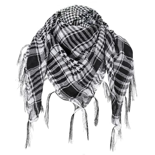 TUONYIS Halstuch Shemag Scarf Arafat-Tuch Palituch Taktischer Schal Dreieckstuch Halstuch mit Fransen Shemagh für Junge Männer und Frauen Jeden Alters, Einheitsgröße (Schwarz+Weiß) (Schwarz+Weiß) von TUONYIS