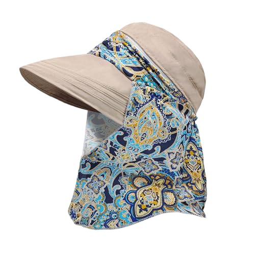 TUONYIS Sonnenhut Damen, 2 in 1 Faltbarer Schirmmütze mit Nackenklappe, Faltbare UV-Schutz Sonnenhüte Gartenhut Sonnenschutz Breite Krempe Kappe Damen Sommerhut Strandhut Fischerhut Wanderhut (Khaki) von TUONYIS