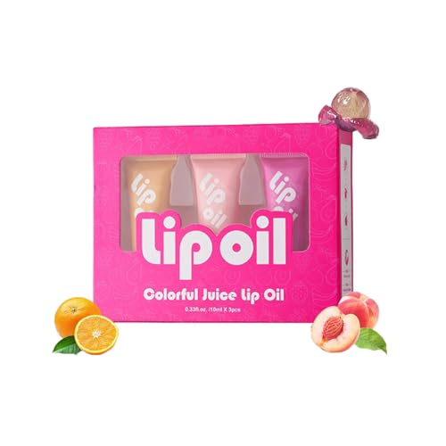 3-teiliges Lipgloss-Öl-Set,feuchtigkeitsspendender Lip Glow-Öl-Gloss,getöntes Set mit Fruchtgeschmack für trockene Lippen,feuchtigkeitsspendend,langanhaltend,nicht klebend (Pfirsich + Orange + Traube) von TUOSHITONG