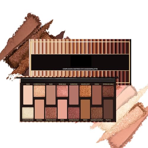 Lidschatten-Palette mit 16 Farben – neutrale braune Erdtöne und rosa Rosen, Glitzer, matte und metallische Oberflächen, langanhaltender, natürlich aussehender, hochpigmentierter Lidschatten für alle von TUOSHITONG