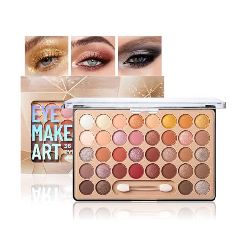 Lidschatten-Palette mit 36 Farben – Perlglanz-Matte, hochpigmentiert, langlebig, mischbar und wasserdicht, feines und glattes Puder, natürlicher Nude, matt schimmernd, Glitzer-Lidschatten-Palette Lidschatten-Palette mit 36 Farben – Perlglanz-Matte, hochpigmentiert, langlebig, mischbar und wasserdicht, feines und glattes Puder, natürlicher Nude, matt schimmernd, Glitzer-Lidschatten-Palette von TUOSHITONG